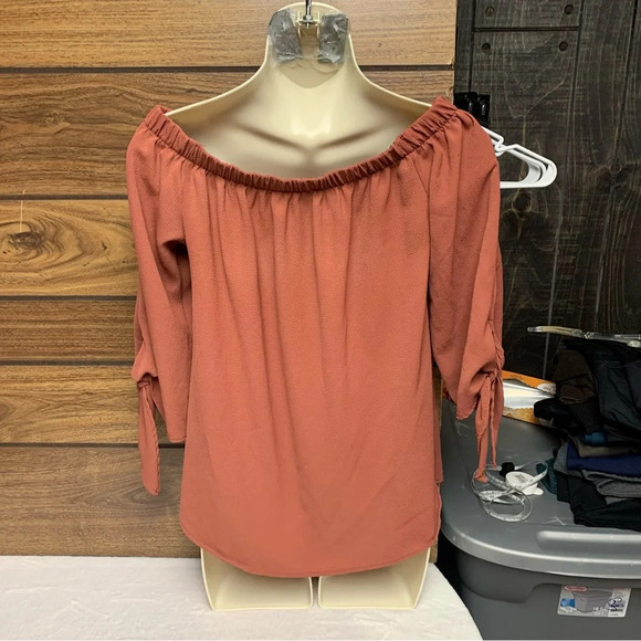 Haute Monde dark orange-brown on/off shoulder top size medium - Picture 4 of 10